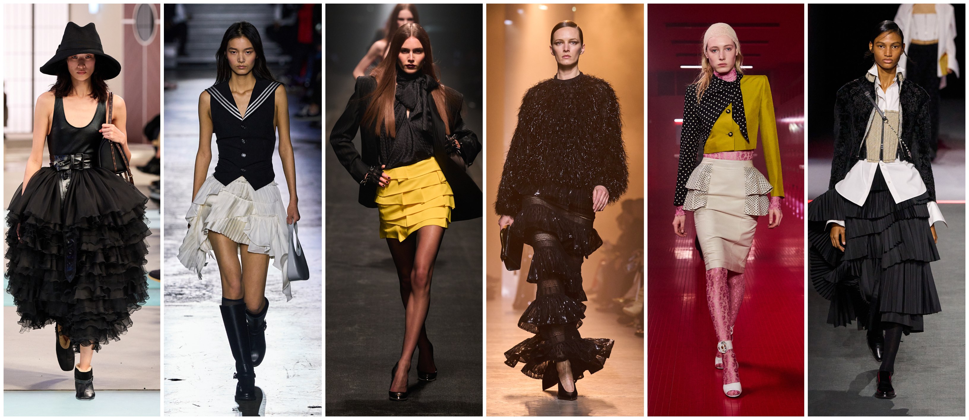 تنانير الكشكش كما شاهدناها لدى ديور، فالنتينو، ايلي صعب، فيرزاتشي، كوبيرني ولوي فويتنون