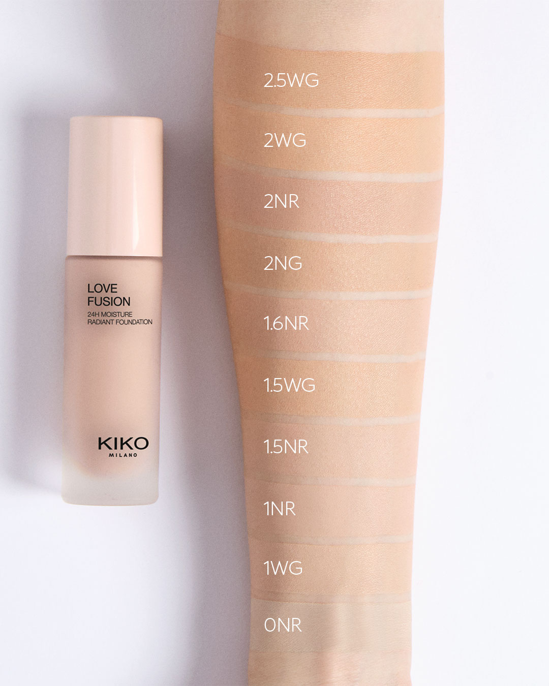 تنساب تركيبة فاونديشن Love Fusion من KIKO MILANO  على البشرة لتدعها تتنفّس براحة، ويتوفّر بـ 49 درجة لونية صُمّمت بتركيبات إيطالية