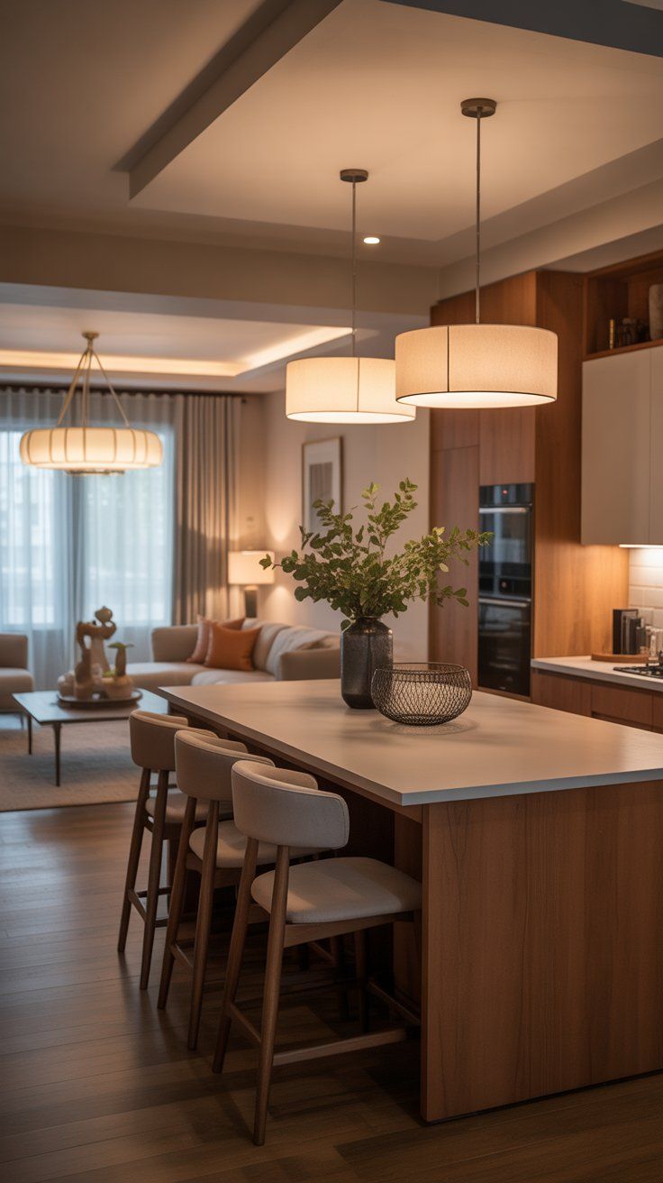 تنسيق الإضاءة المتعددة يحدد كل منطقة في المخطط المفتوح ويمنحها إحساسًا بالخصوصية