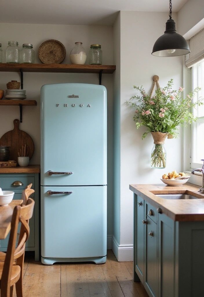 ثلاجة ملونة باللون الأزرق الفاتح