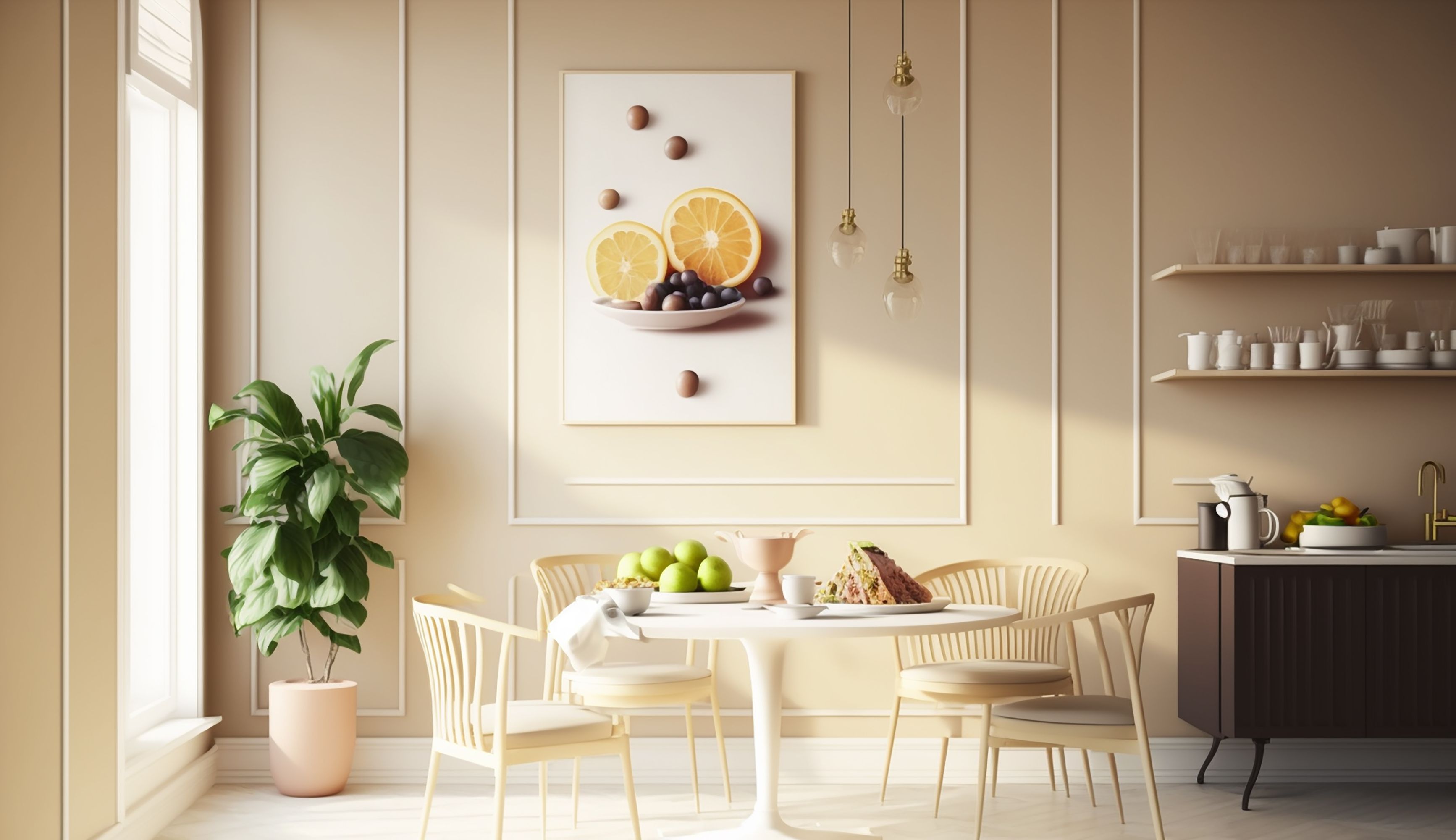 ججار غرفة طعام بلون بيج حيادي وتصاميم كلاسيكية بلمسة عصرية