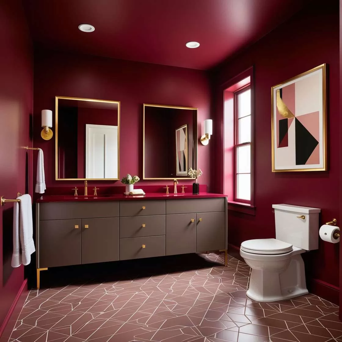 جدران حمام مطلية باللون البرغندي