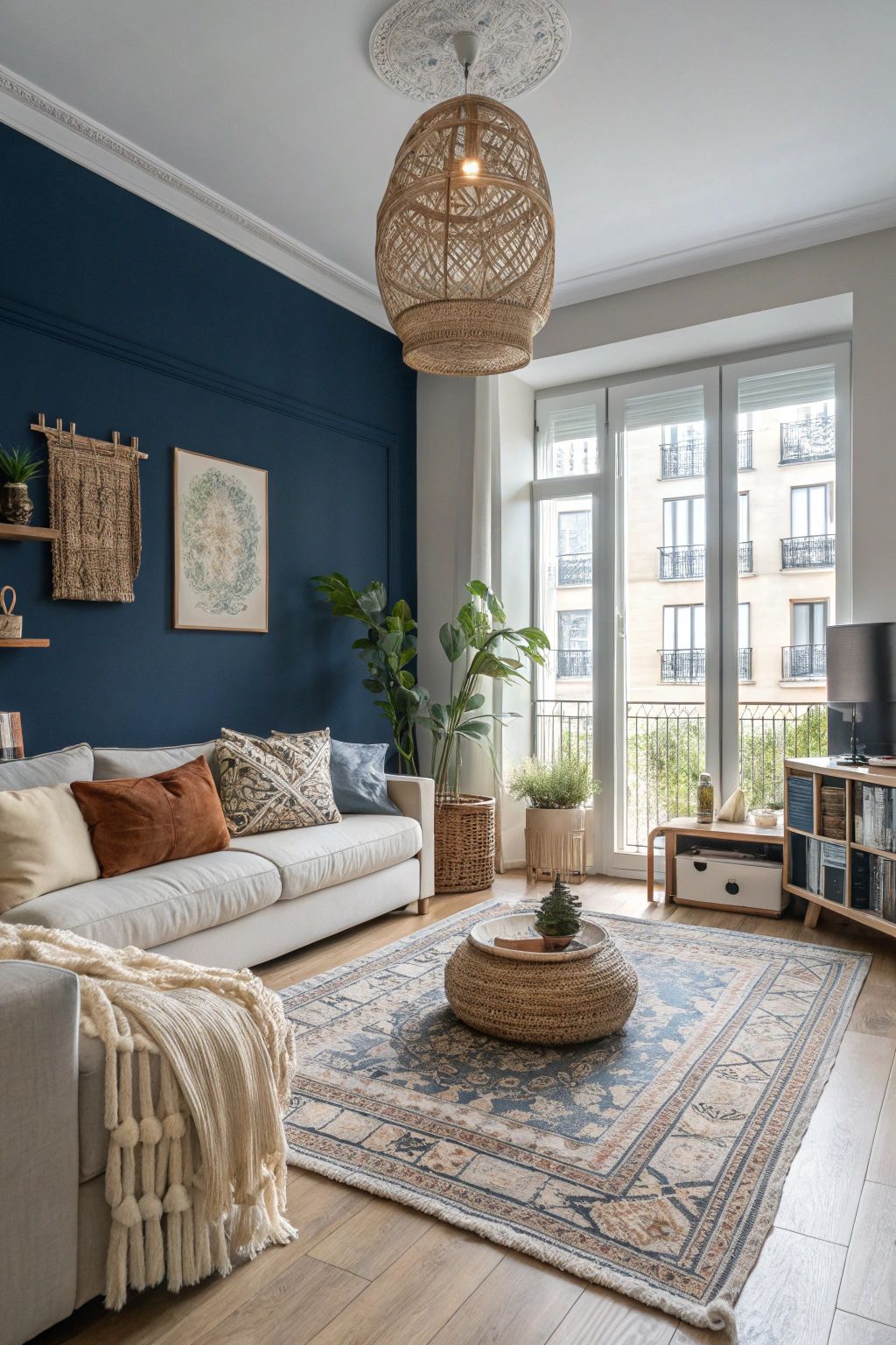 جدران غرفة معيشة باللون الأزرث الداكن