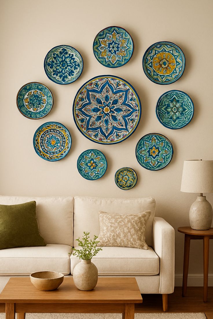 جدران مزينة بأطباق فخارية بلون الـTeal