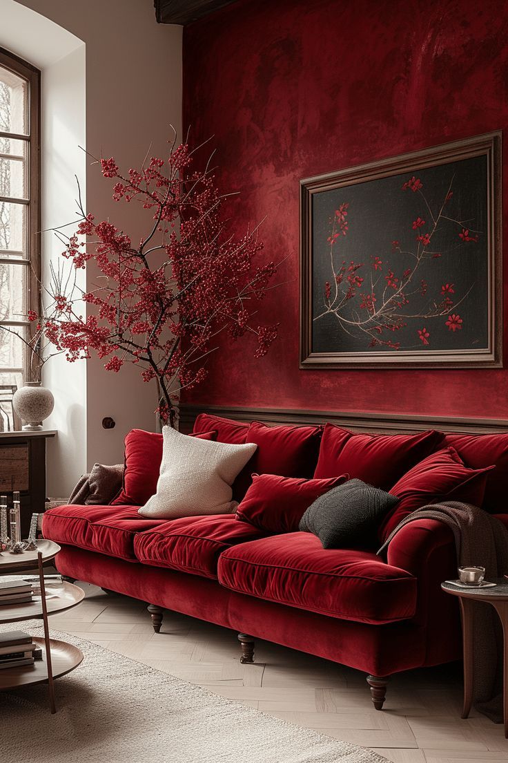 جدران وأثاث مخملي بلون حجر الروبي
