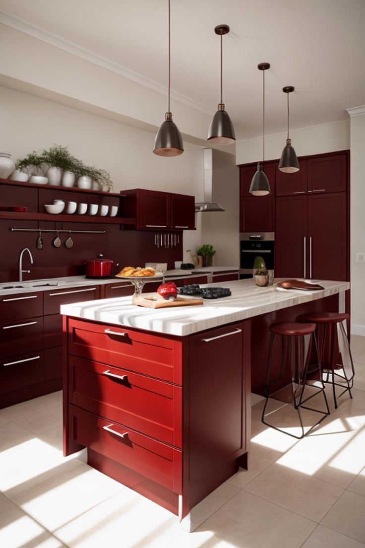 جزيرة مطبخ بدرجة الأحمر المائل للبني Brownish Red