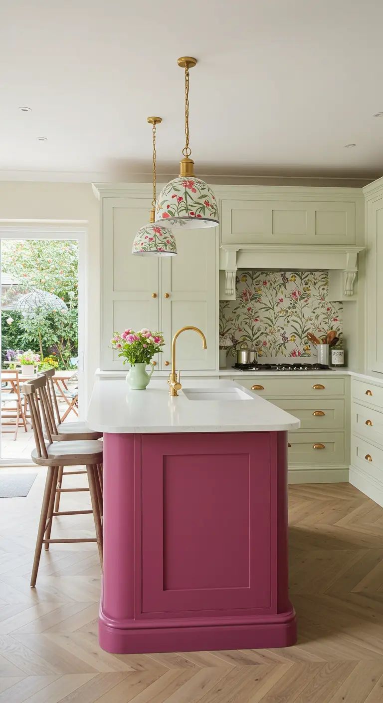 جزيرة مطبخ مطلية بلون مميز