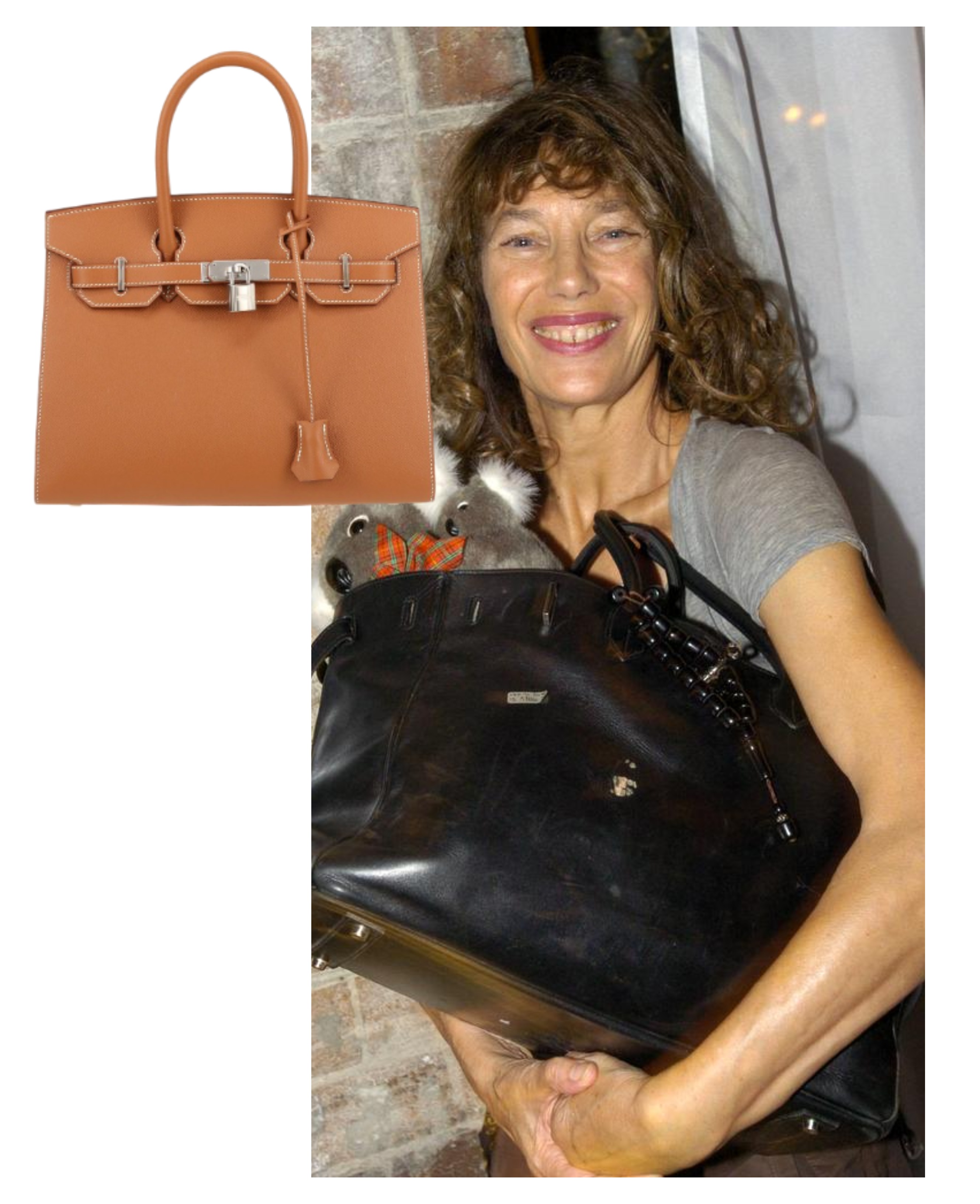 جين بيركن تحمل حقيبة Birkin الأيقونية من هرمس