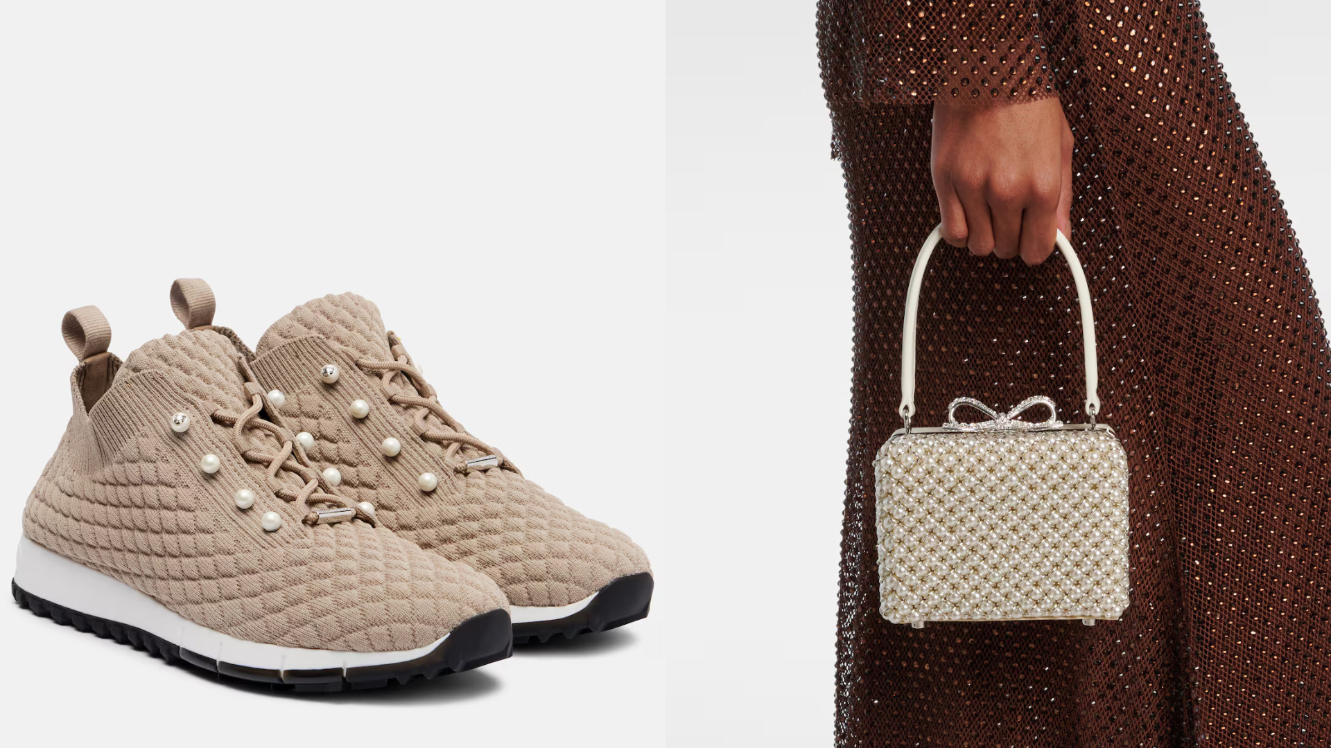 حقيبة وحذاء رياضي مزينين باللؤلؤ من Self-Portrait وJimmy Choo