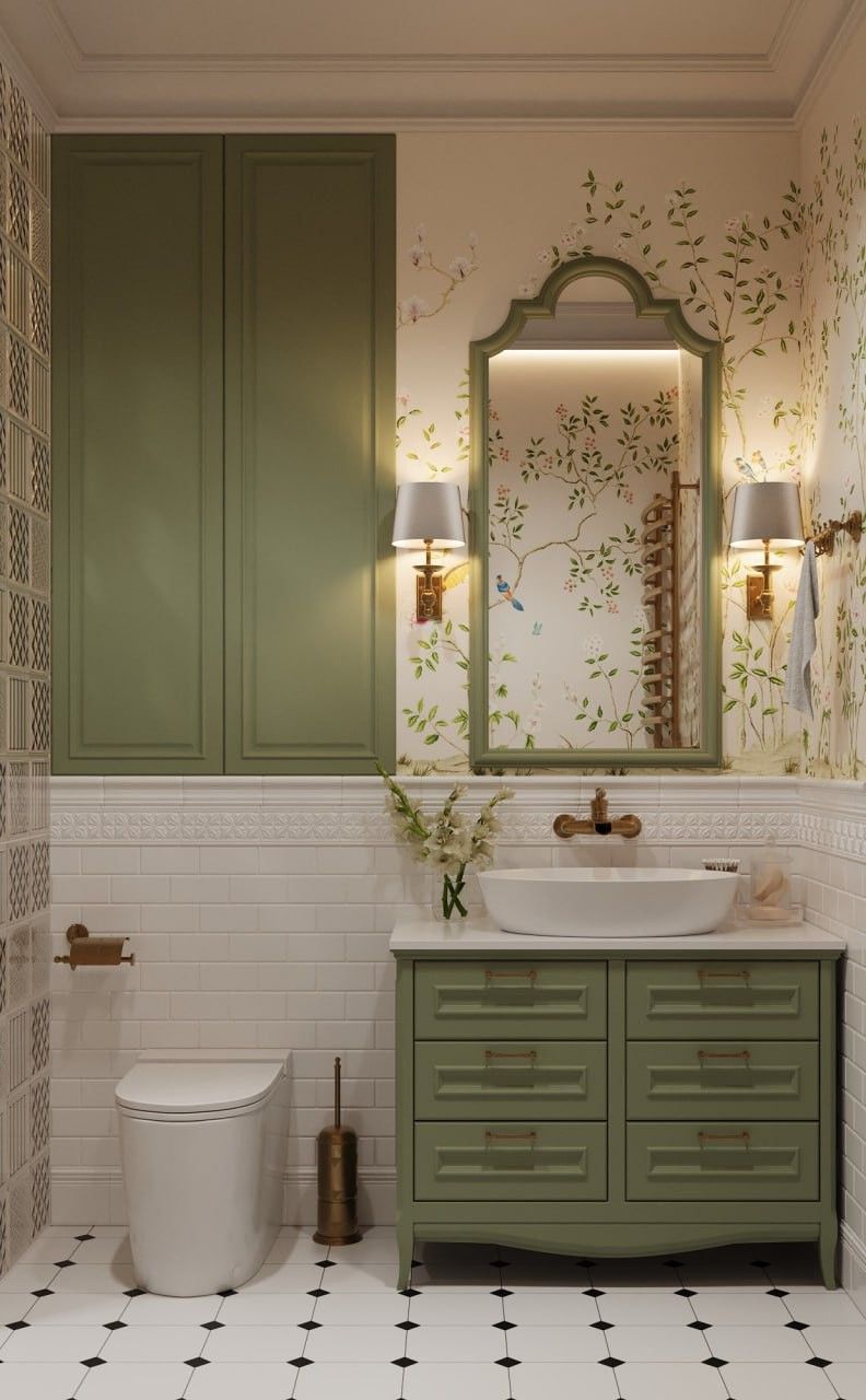 حمام أنيقة بخزانة بلون الماتشا