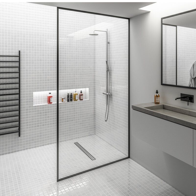 حمام بدش بمستوى أرضي مزود بمصارف خطية