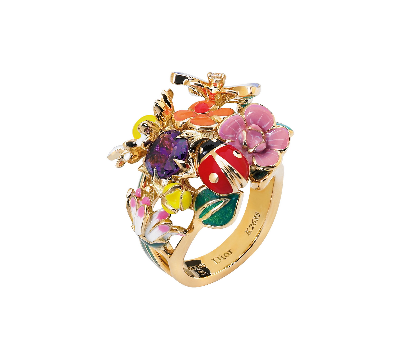 خاتم DIORETTE مصنوع من الذهب الأصفر، ألماس، الجمشت، وlacque