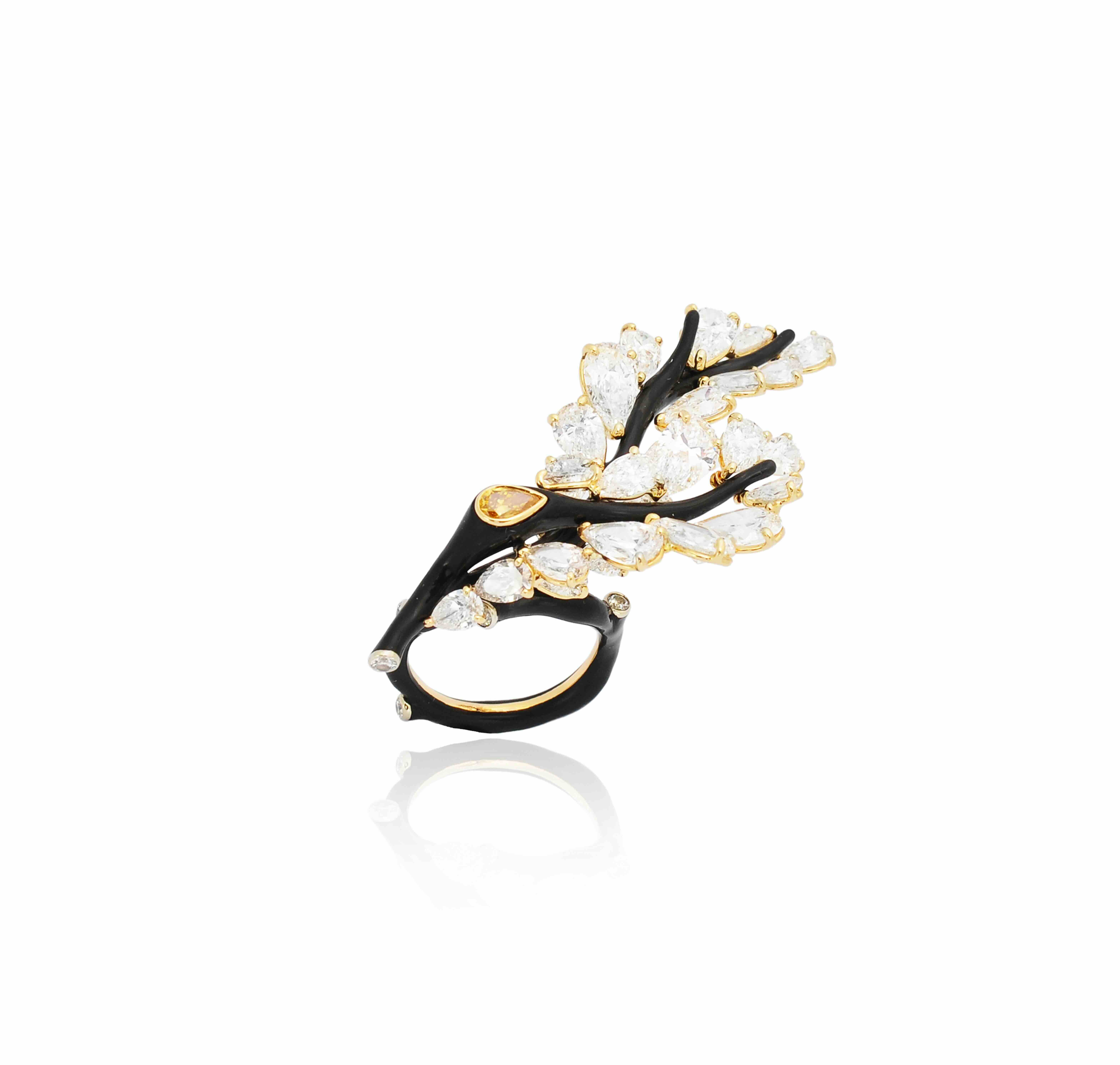 خاتم Diamond Branch النجمة زندايا المرصّع بالألماس مع ماسة صفراء