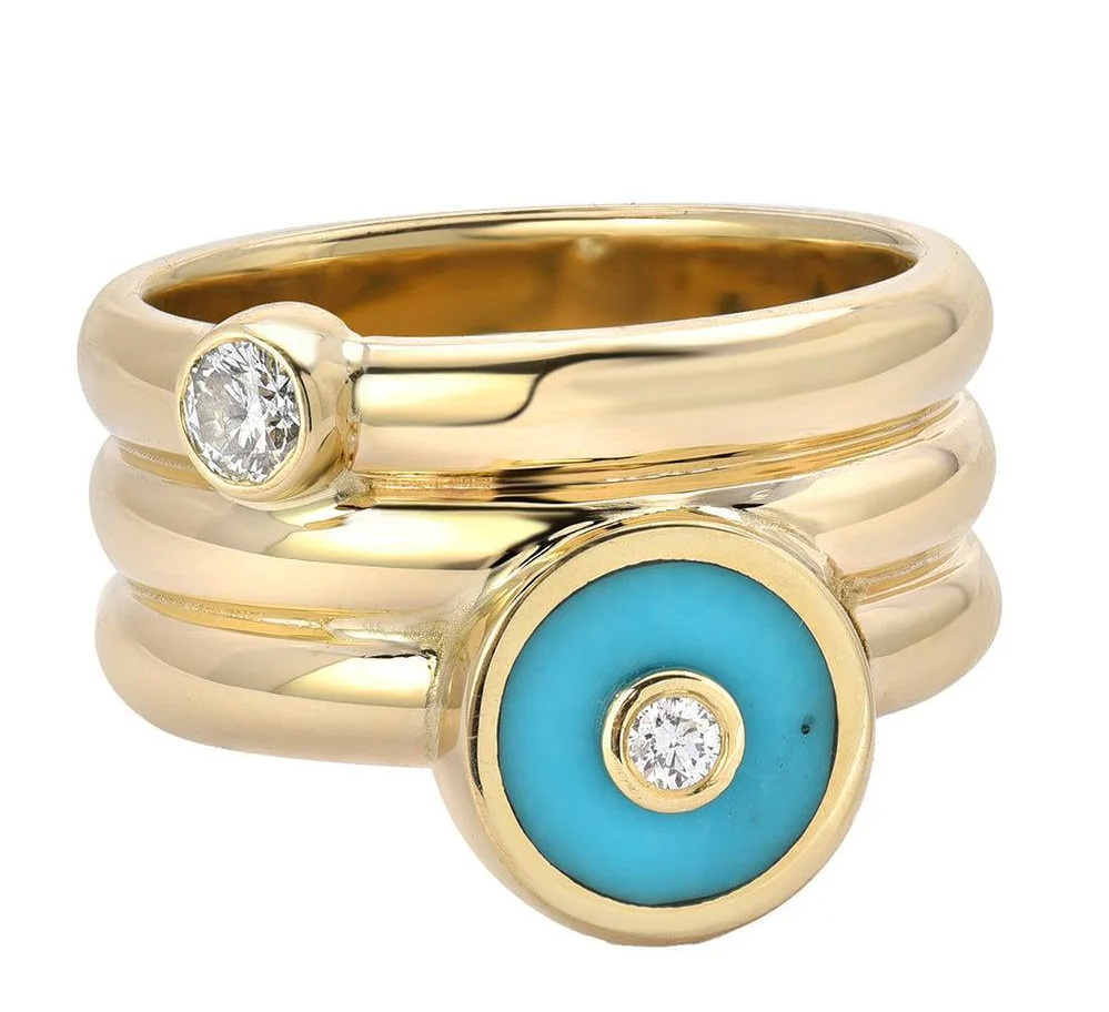 خاتم Pinky Turquoise Diamond Triple Coil من دار RETROUVAI
