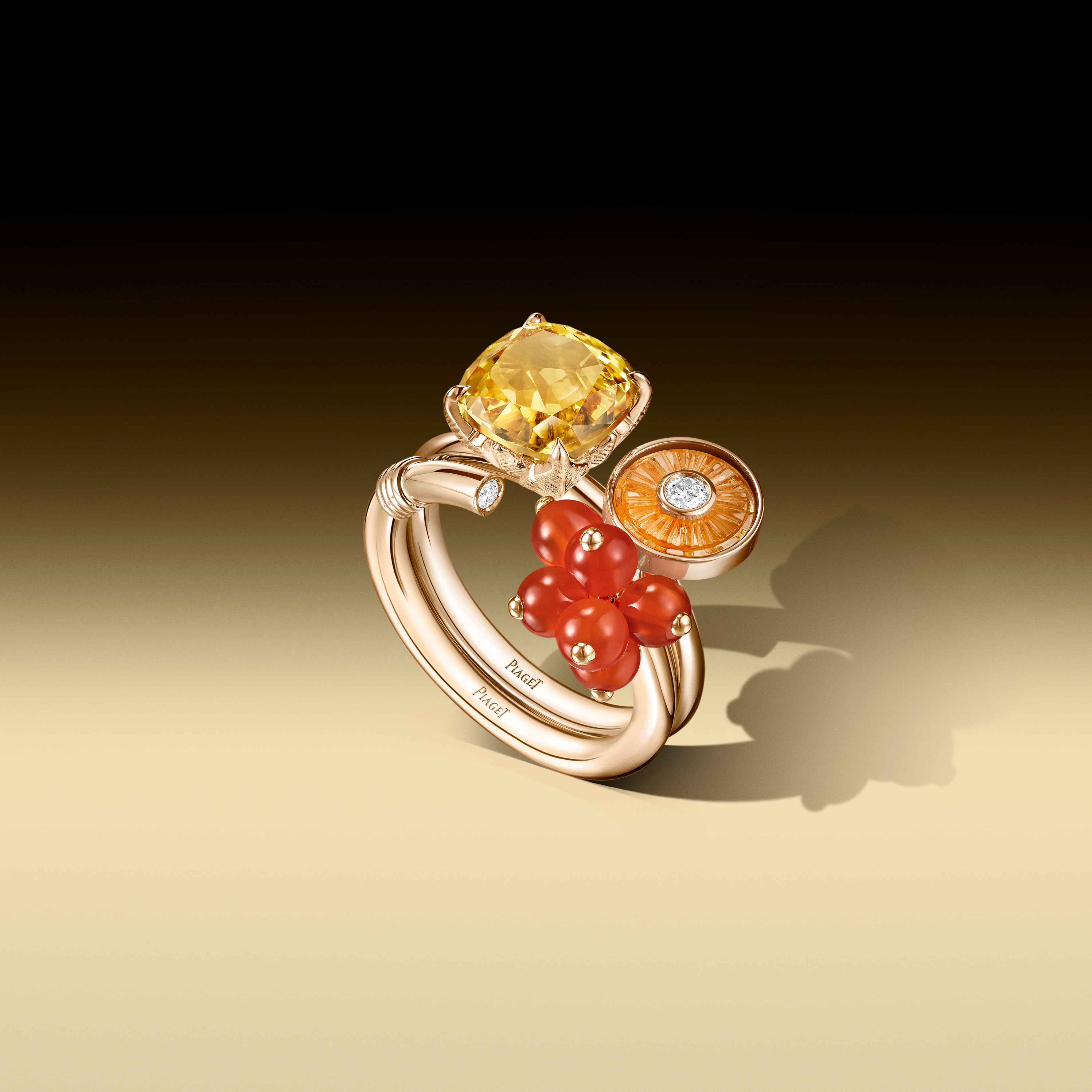 خاتم Sparkling Yuzu من مجموعة Piaget Cocktail مصنوع من الذهب عيار 18 قيراطًا.