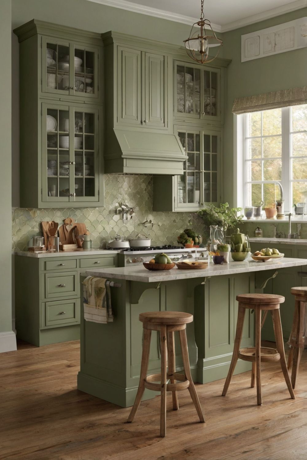 خزائن مطبخ مطلية بدرجة الأخضر المريمية