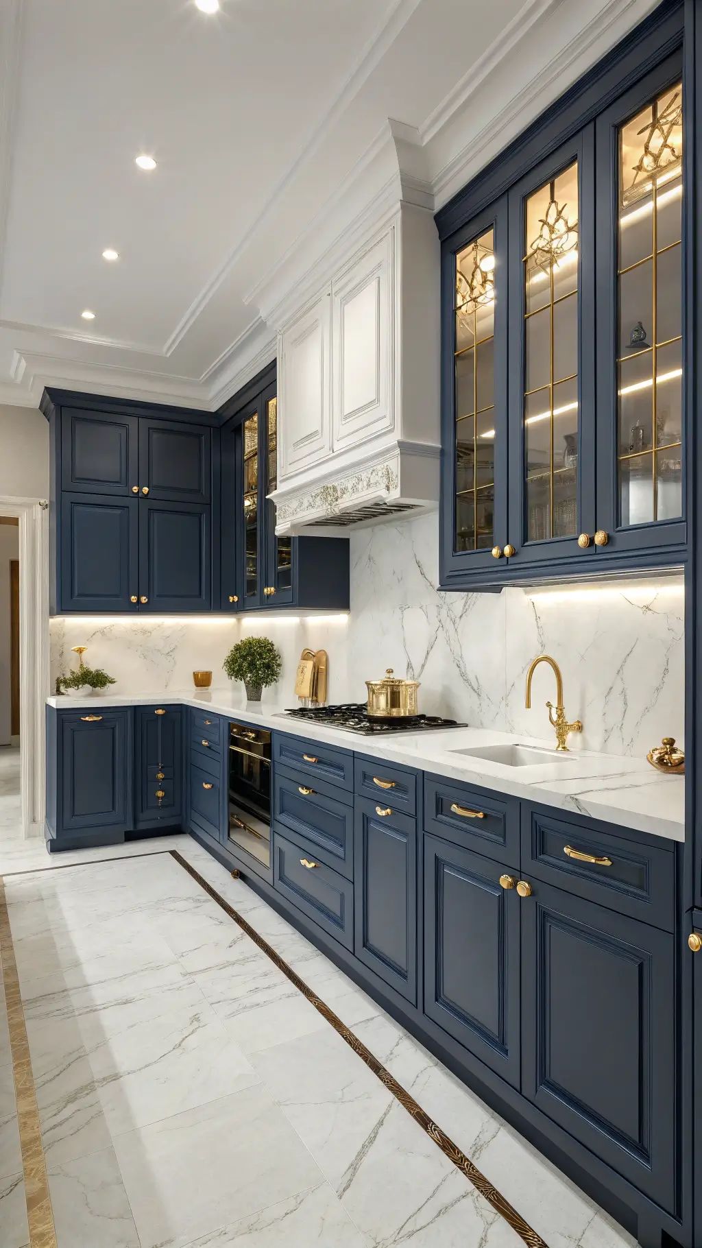 خزائن مطبخ مطلية بلون الأزرق الداكن