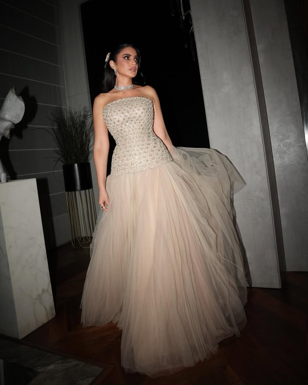 درة التونسية بفستان عرائسي من تصميم Maram Borhan