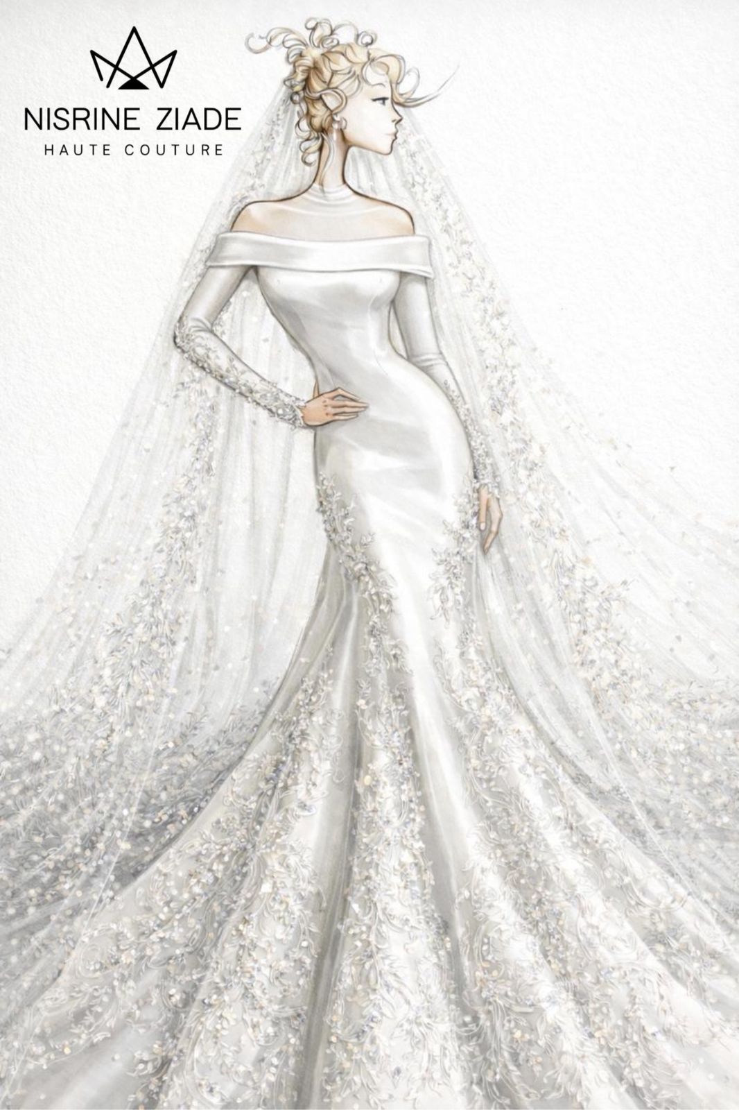 رسم تعبيري لفستان زفاف توقيع نسرين زياده