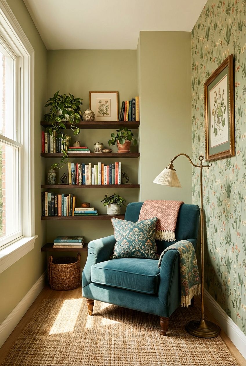 ركن القراءة في زاوية بعيدة عن غرفة المعيشة