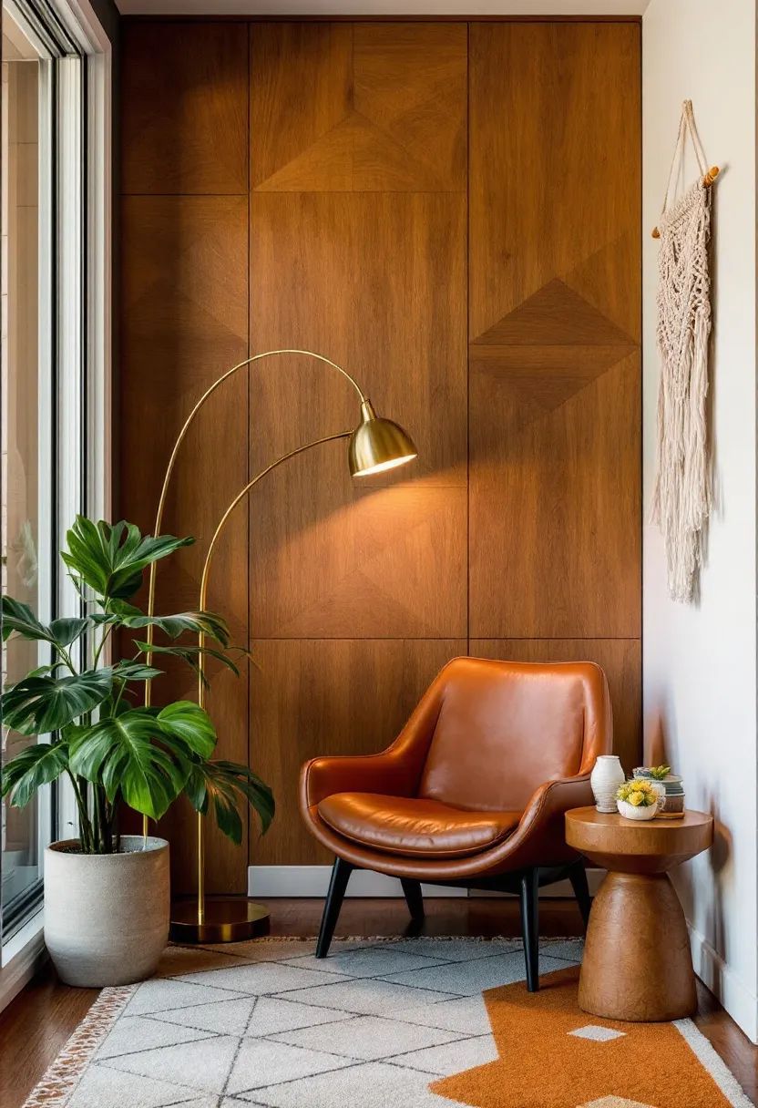 ركن قراءة مفروش بكرسي جلدي أنيق