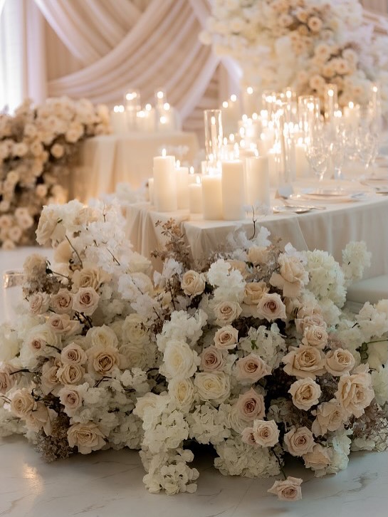 زهور وبيج وشموع بيضاء - الصورة من Have A Seat Events TO And GTA