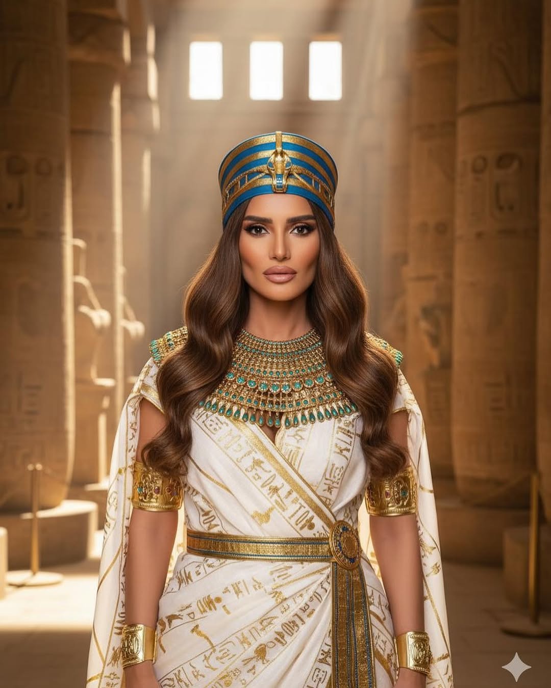 زينة بالزي الفرعوني من داخل أحد المعابد المصرية
