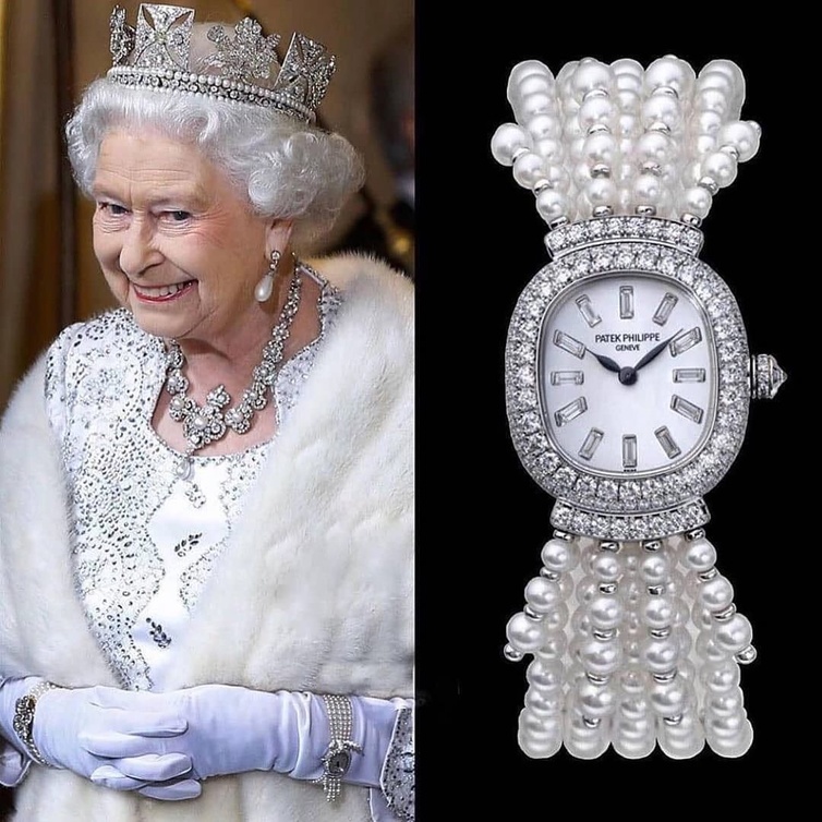 ساعة Patek Philippe من اللؤلؤ والألماس للملكة إليزابيث الراحلة