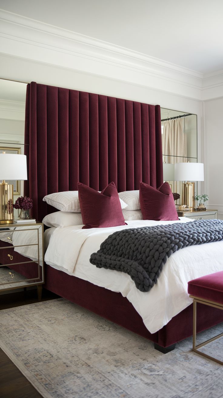 سرير برأس بياني مميز من المخمل