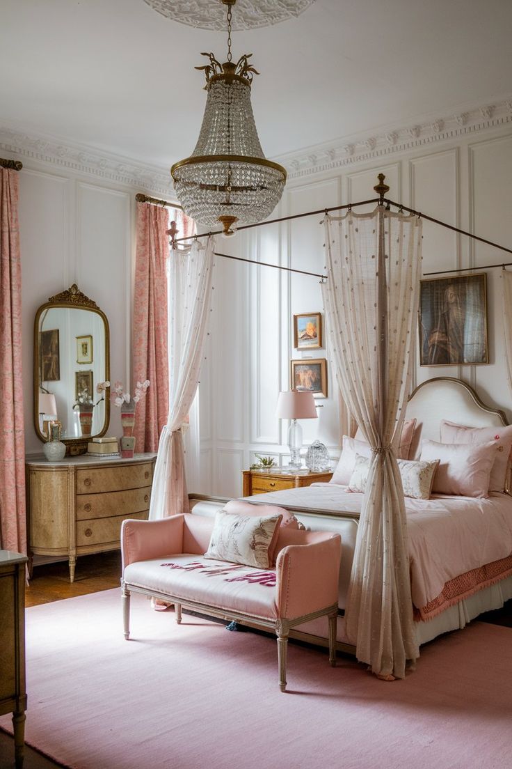 سرير كانوبيه بستائر مزخرفة