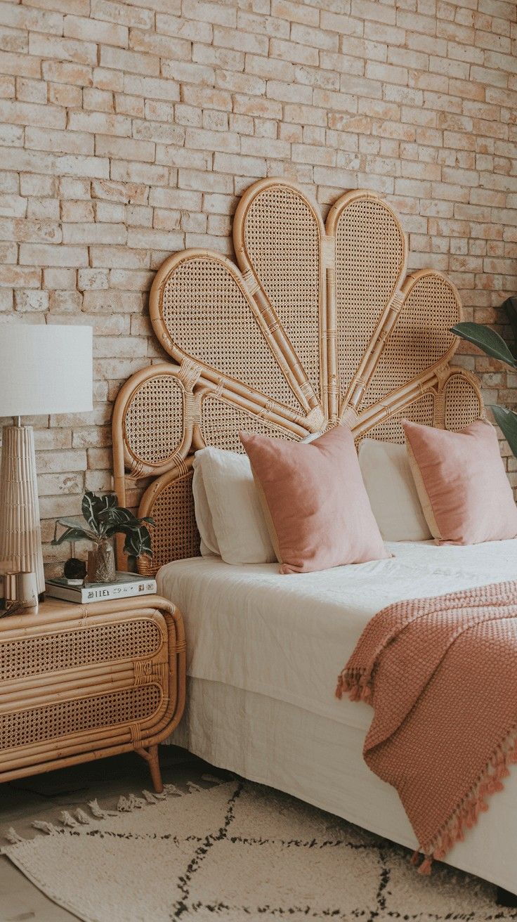 سرير مميز بلوح رأس من القصب الطبيعي