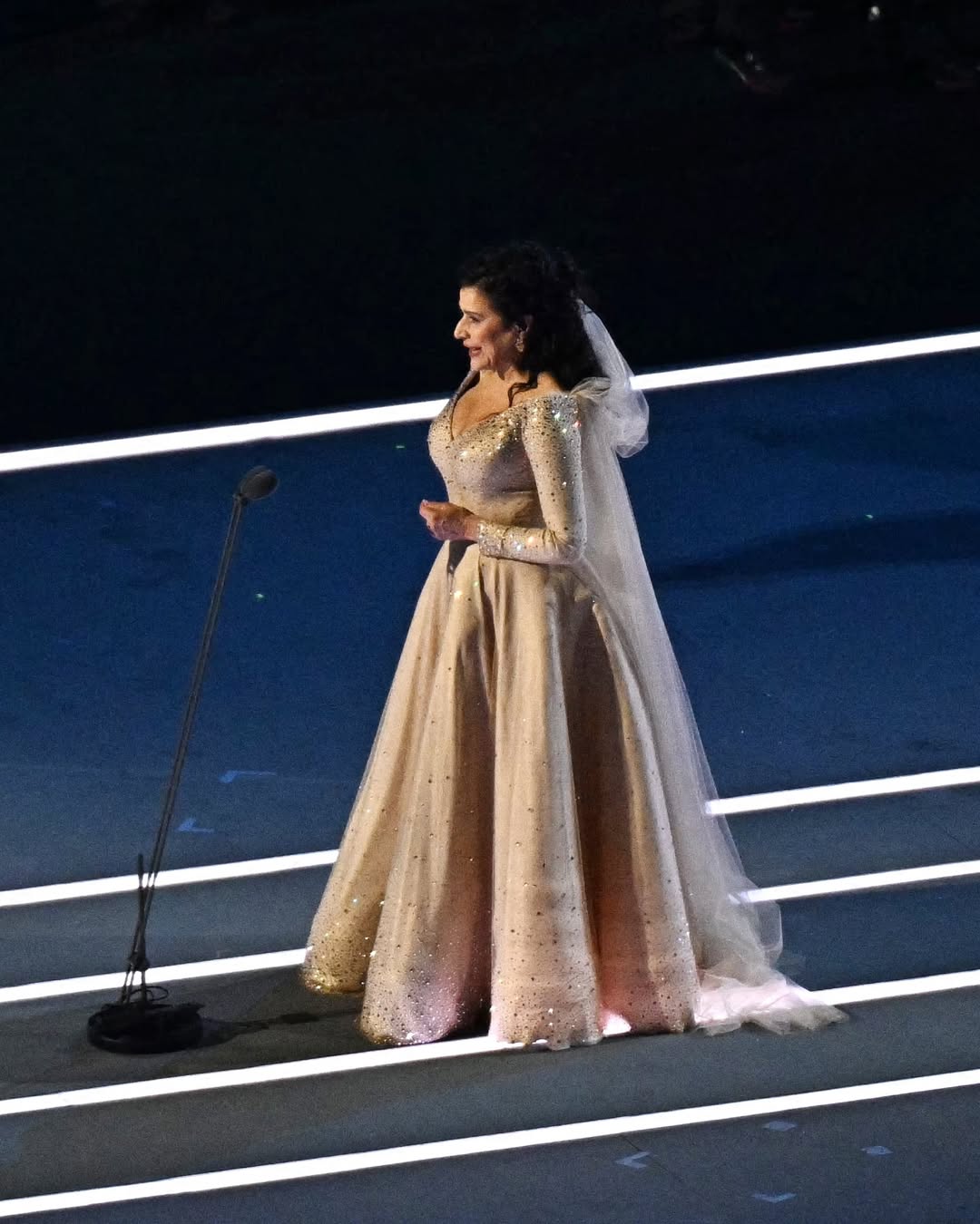 سيسليا بارتولي ببفستان طويل بقصة الأميرات المنتفخة