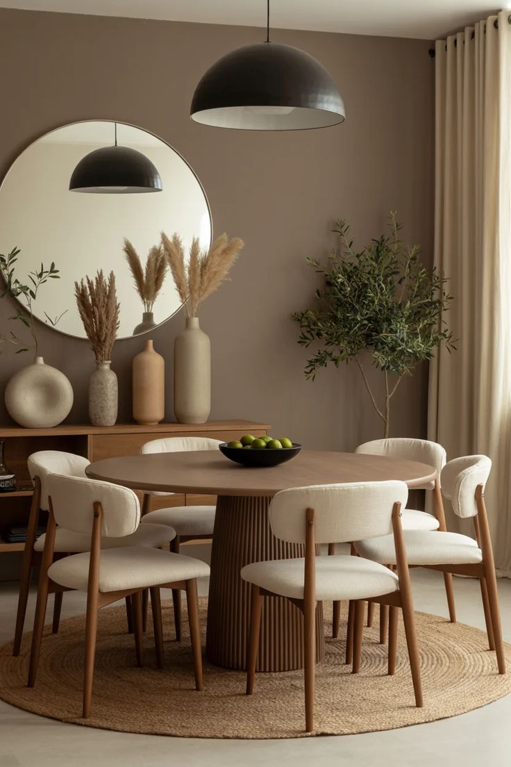 طاولة الطعام الدائرية تجذب الانتباه إلى مركز الغرفة