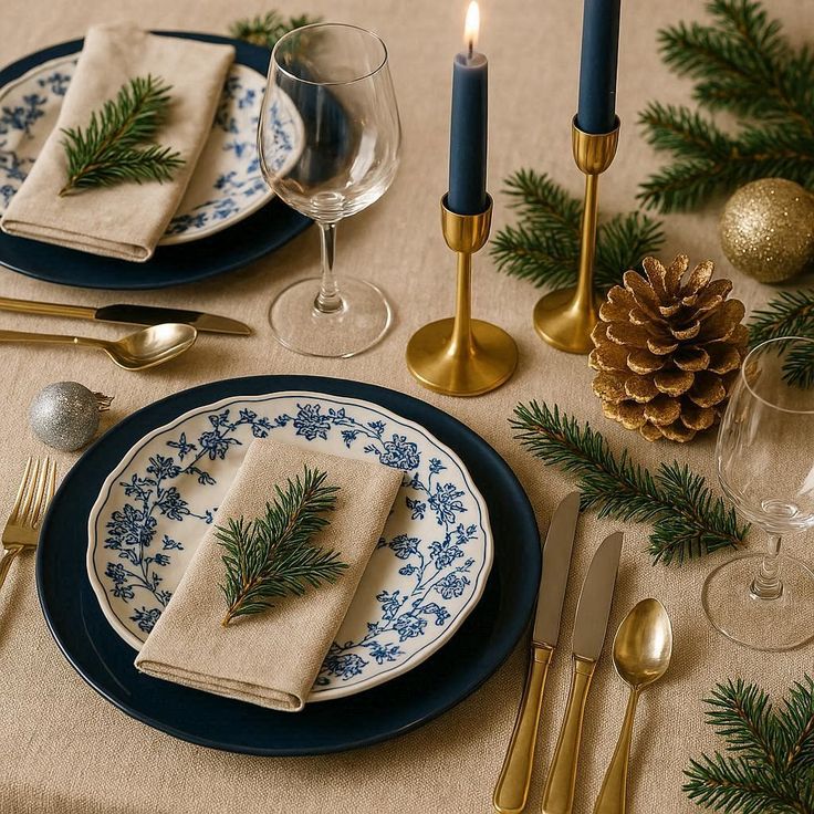 طاولة طعام احتفالية مزينة بإكسسوارات أنيقة