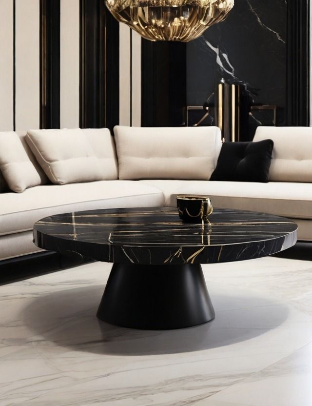 طاولة قهوة أنيقة من رخام نيرو ماركوينا  Nero Marquina