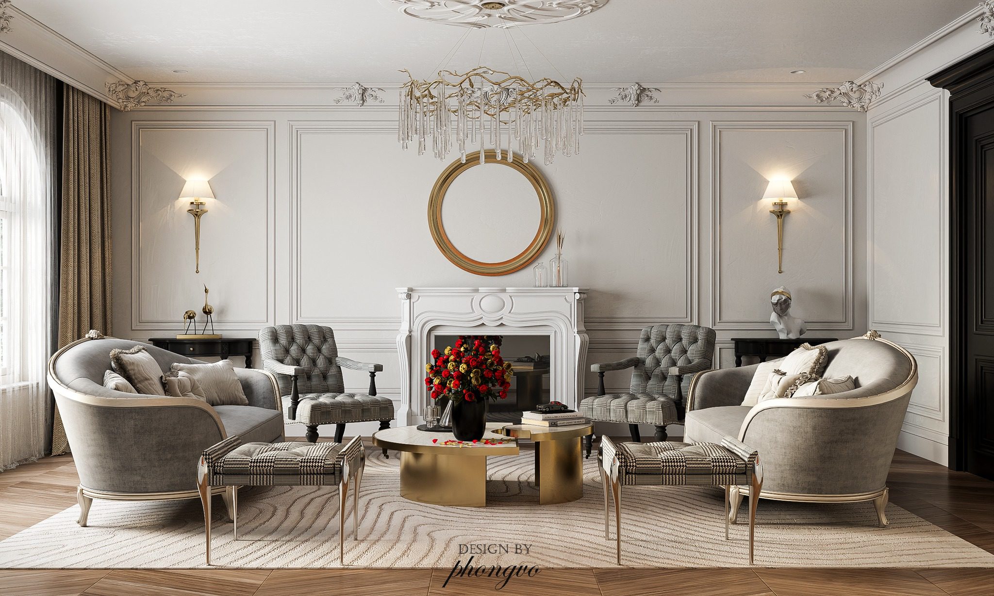 غرفة صالون على الطراز النيوكلاسيكي