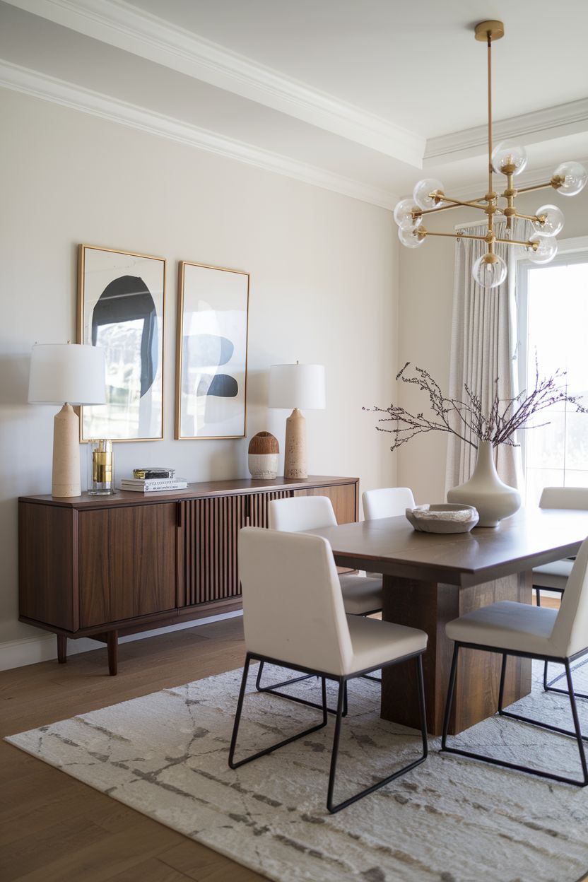 غرفة طعام بجدران مطلية باللون البيج الفاتح