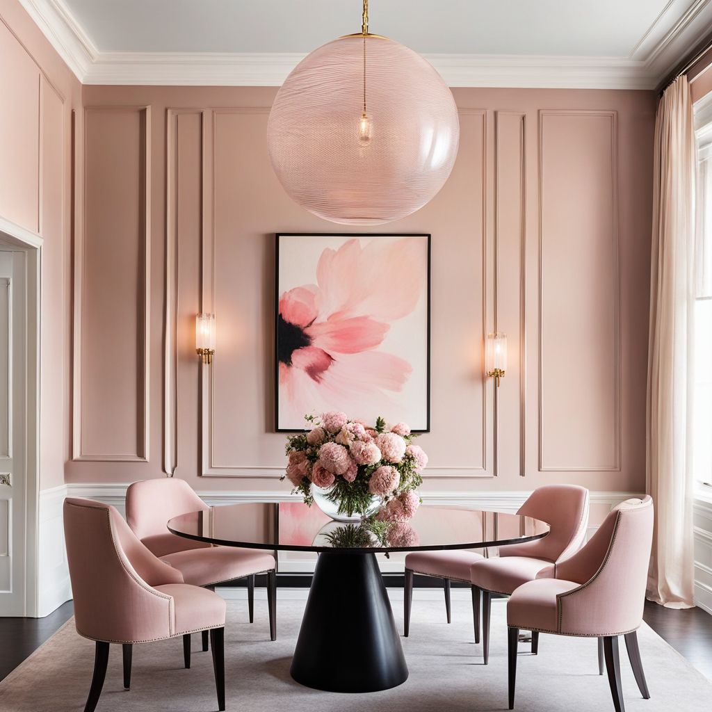 غرفة طعام بجدران وكراسي طاولة بلون النيود درجة الـRose Beige