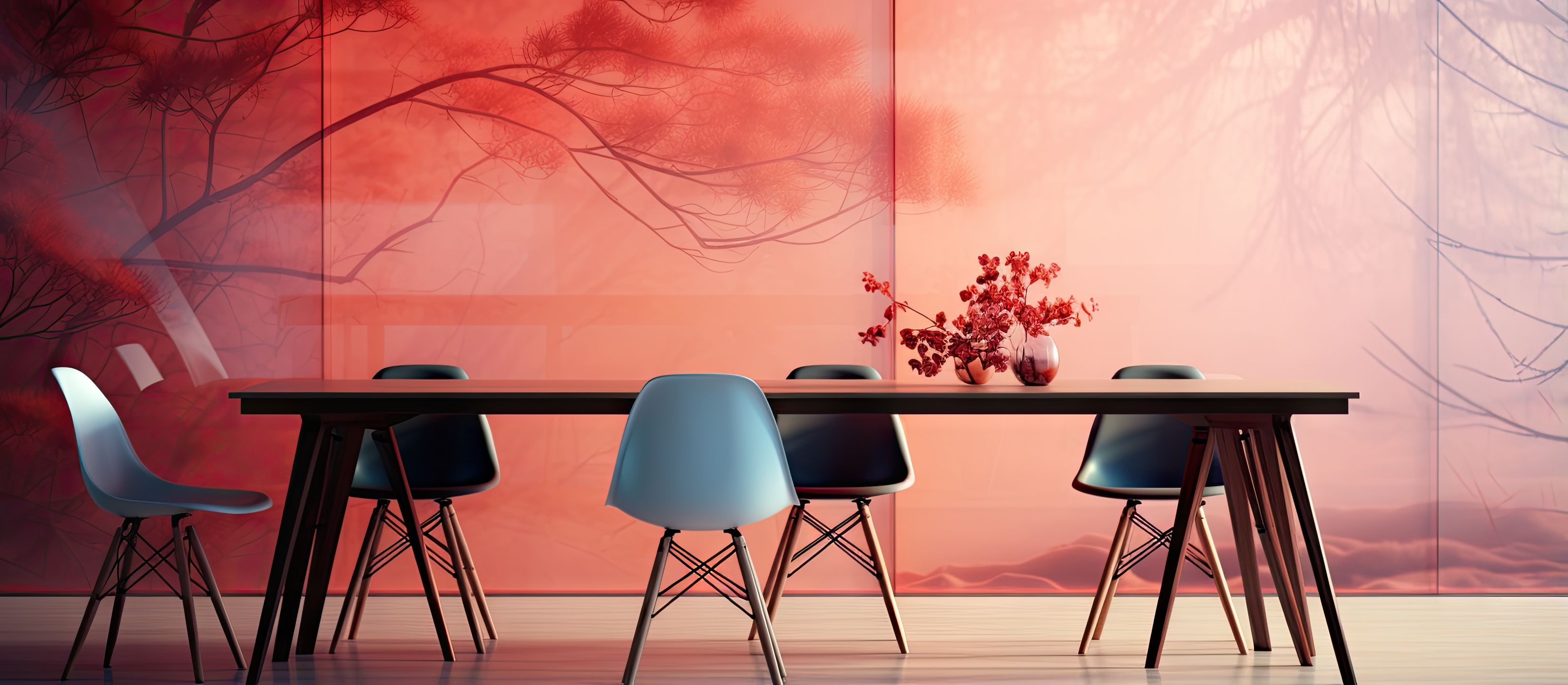 غرفة طعام ساحرة بألوانها وتصميم الجدار المميز