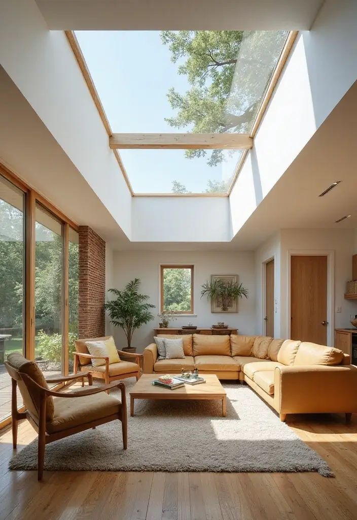 غرفة معيشة بأسقف زجاجية مميزة