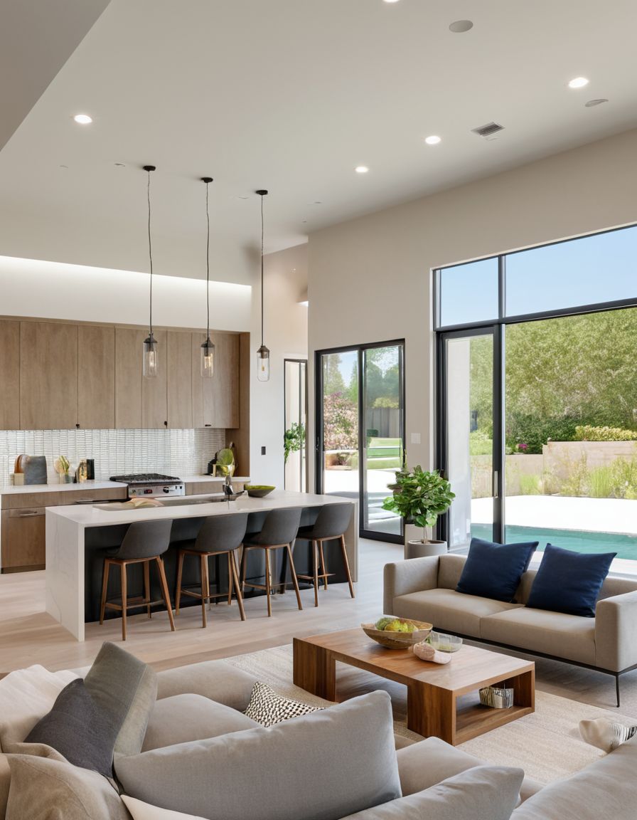 غرفة معيشة مفتوحة على المطبخ