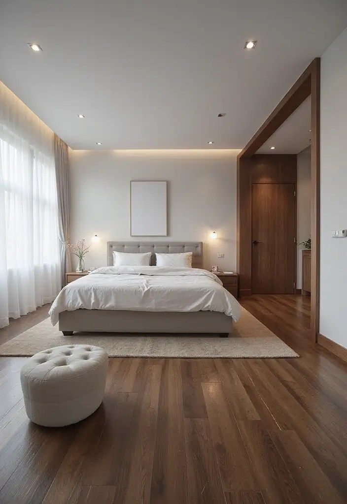 غرفة نوم بأرضيات من الخشب الصلب