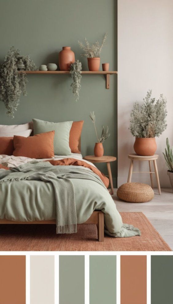 غرفة نوم بتصاميم داخلية بلون التيراكوتا