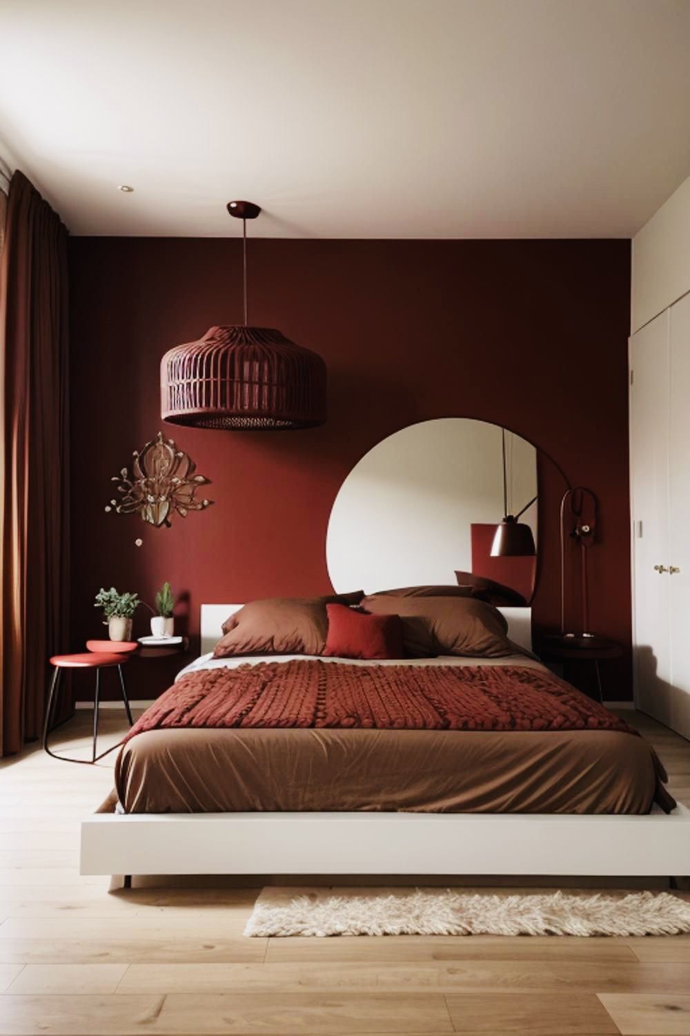 غرفة نوم بجدران بلون الـOxblood