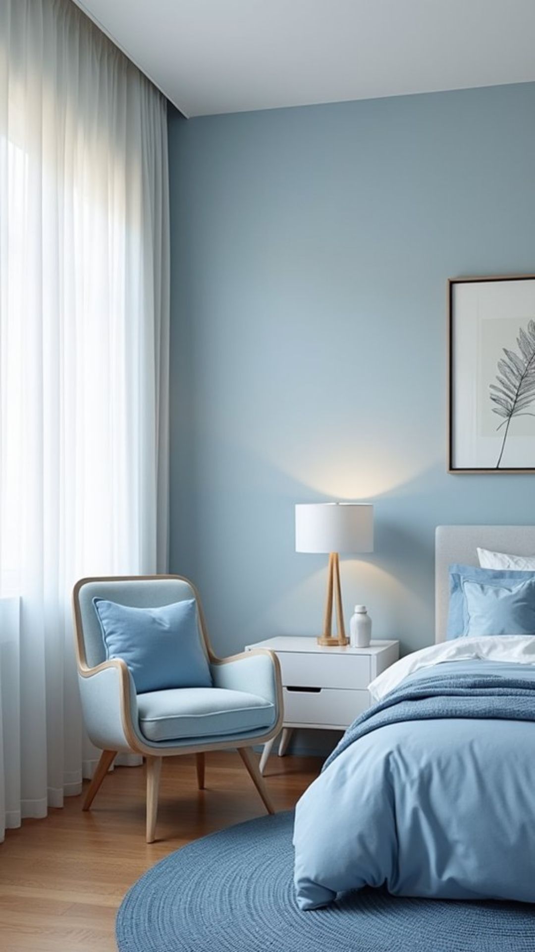 غرفة نوم بطلها اللون الأزرق البودرة