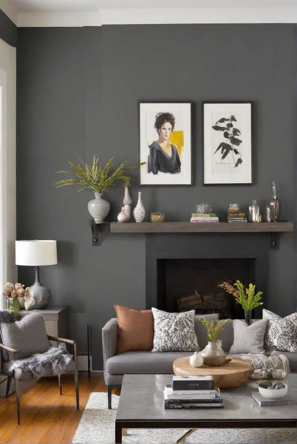 غرفة نوم مطلية بلون رمادي درجة Kendall Charcoal بكود HC-166