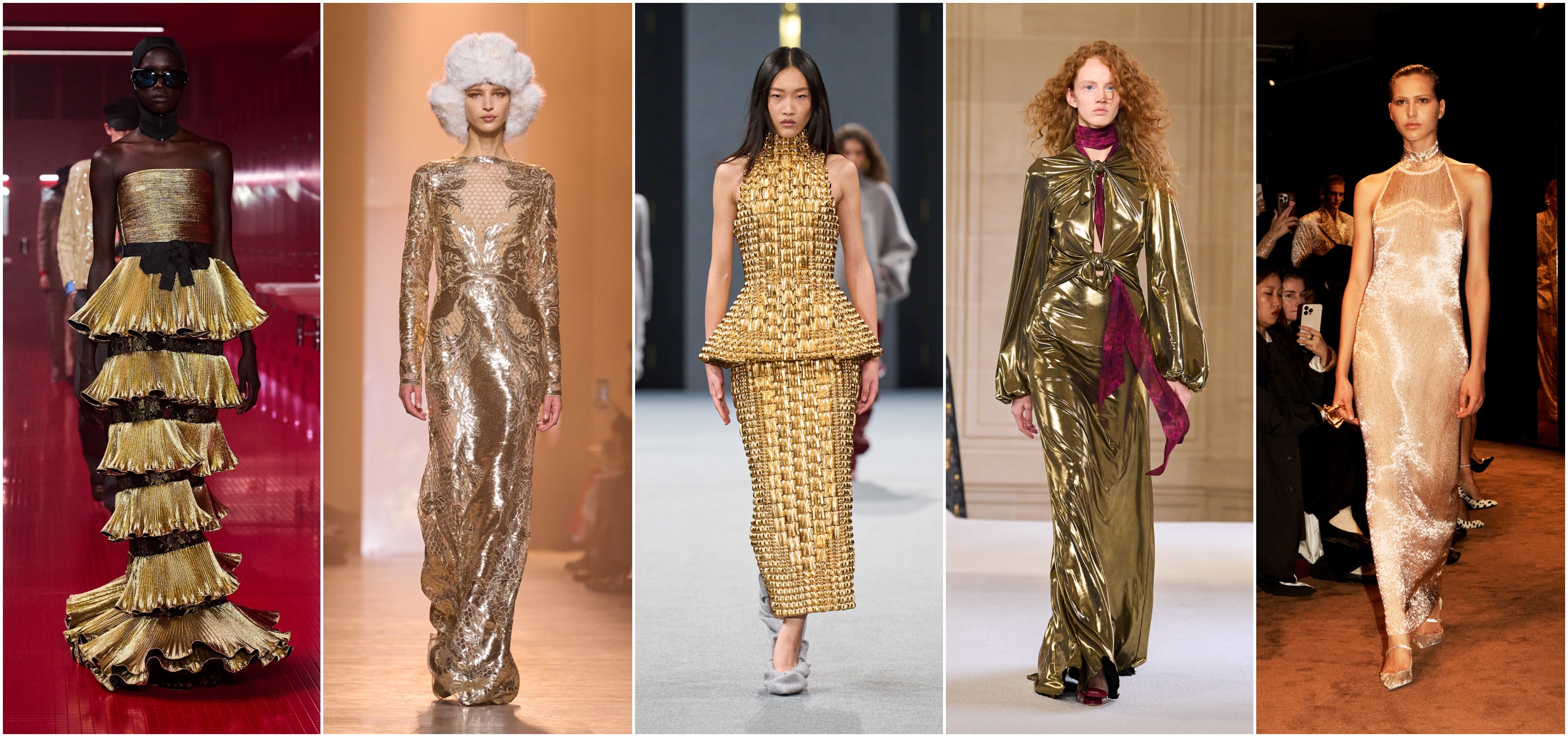 فساتين ذهبية من سكياباريلي، جيامباتيسا فالي، بالمان، ايلي صعب، وفالنتينو