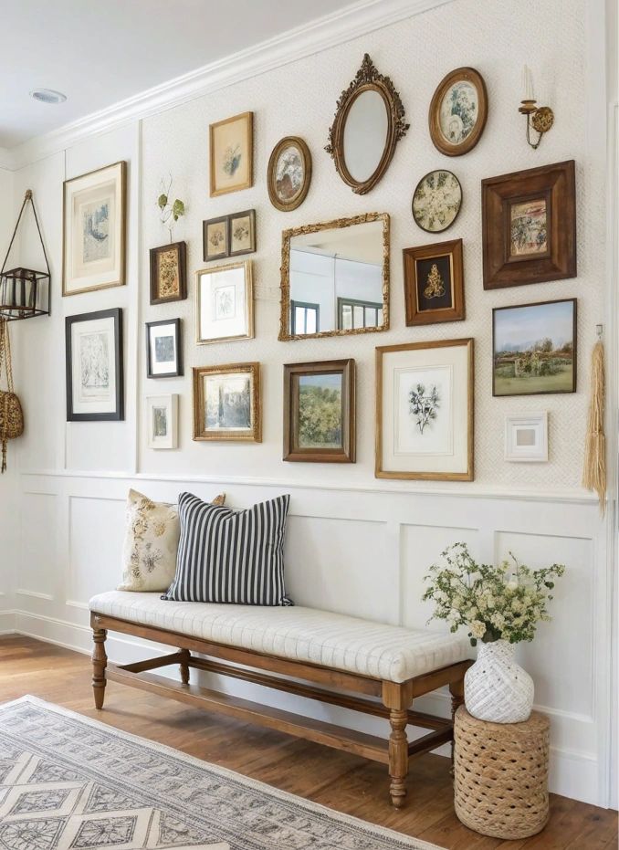 في حالة جدار المعرض، يصبح ارتفاع السقف عاملًا مؤثرًا في توزيع الأعمال الفنية