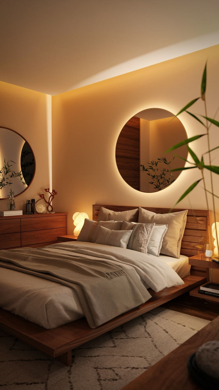 في غرفة النوم، يجب أن تكون الإضاءة محيطة وناعمة وذات تأثير احتضاني