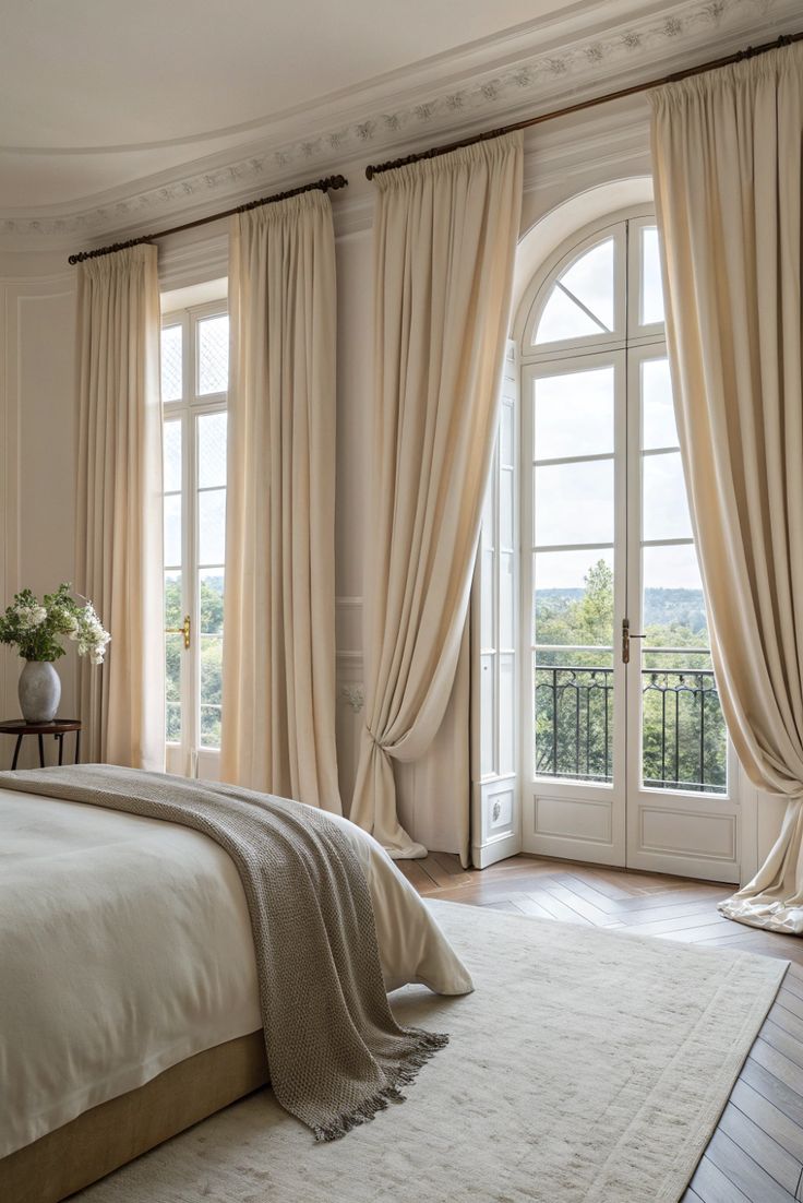 في 2026، يختار الخبراء تزيين غرفة النوم بالستائر الممتدة من الأرض إلى السقف